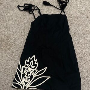 SHEIN Black Mini Dress with Cream Floral Design